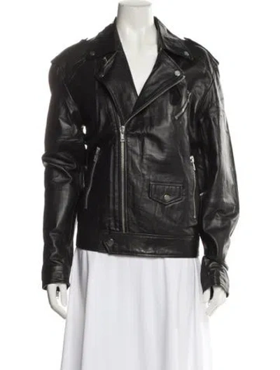 Pre-owned Deadwood Leather Biker Jacket W/ Tags In Black