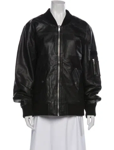 Pre-owned Deadwood Leather Bomber Jacket In Black