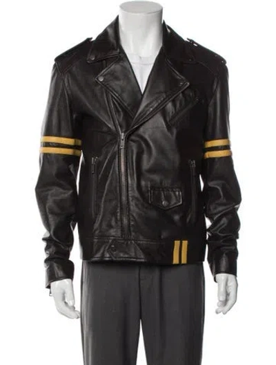 Pre-owned Deadwood Leather Striped Moto Jacket In Brown