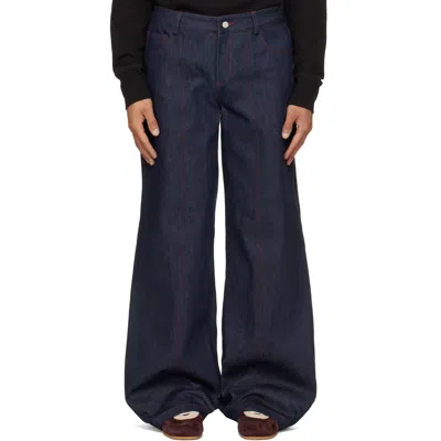 Deadwood Navy Progress Wide-leg Denim Jeans In Blue