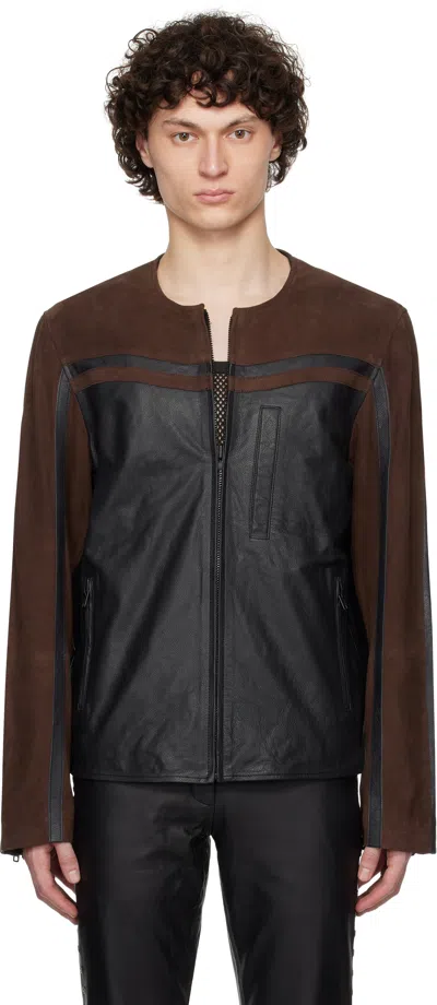 Deadwood Ssense Exclusive Black & Brown Racer Leather Biker Jacket In Black/brown