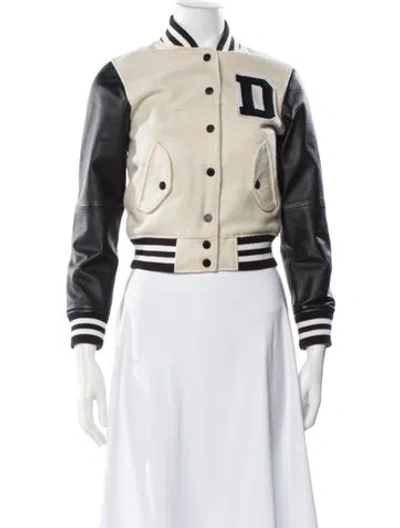 Pre-owned Deadwood Wool Graphic Print Bomber Jacket In Neutral