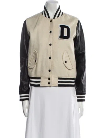 Pre-owned Deadwood Wool Graphic Print Bomber Jacket In Neutral