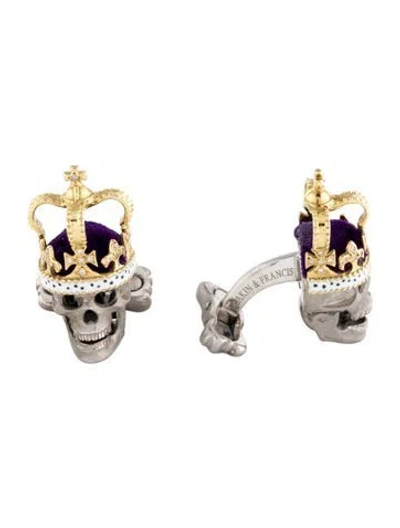 Pre-owned Deakin & Francis 18k Diamond Crown Skull Cufflinks In Multi