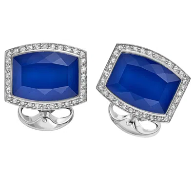 Pre-owned Deakin & Francis Barrel Shaped White Sapphire And Silver Cufflinks