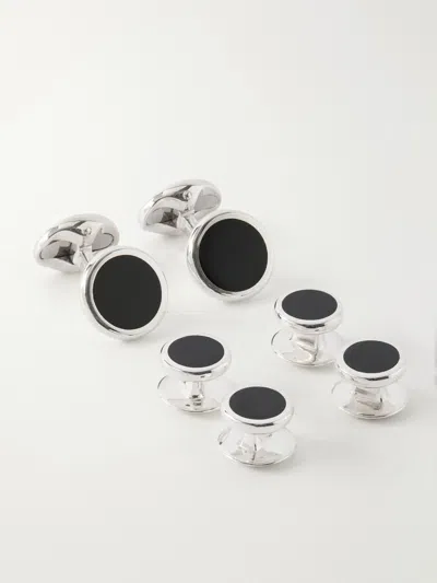 Deakin & Francis Enamel And Sterling Silver Cufflinks In Black
