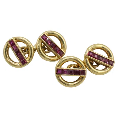 Pre-owned Deakin & Francis Garrard 18 Karat Yellow Gold Ruby Cufflinks