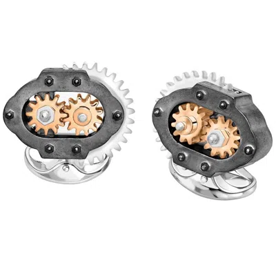 Pre-owned Deakin & Francis Silver & Rose Gold Gearbox Cufflinks In Red