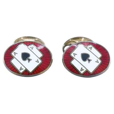 Pre-owned Deakin & Francis Silver Cufflinks Enamel Ace Of Spades In Multi