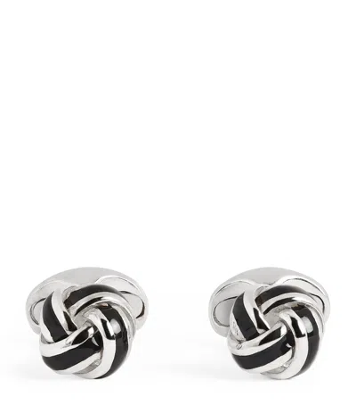 Deakin & Francis Sterling Silver And Enamel Knot Cufflinks In Black