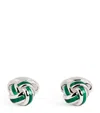 Deakin & Francis Sterling Silver And Enamel Knot Cufflinks In Green