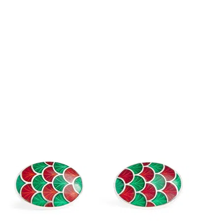 Deakin & Francis Sterling Silver And Enamel Oval Cufflinks
