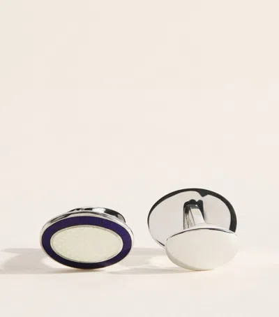 Deakin & Francis Sterling Silver And Enamel Oval Cufflinks In Blue