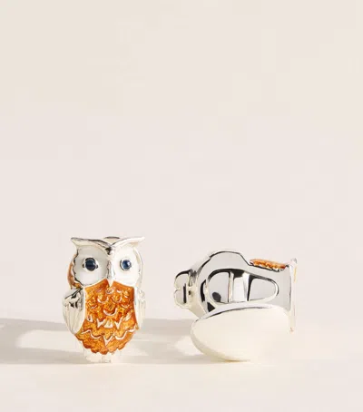 Deakin & Francis Sterling Silver And Sapphire Owl Cufflinks In Brown