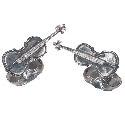 Pre-owned Deakin & Francis Sterling Silver Black Enamel Violin Cufflinks, Uk