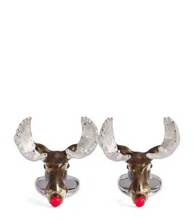 Deakin & Francis Sterling Silver Christmas Moose Cufflinks In Brown