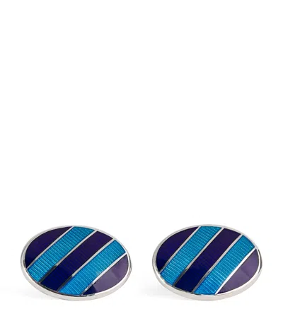 Deakin & Francis Sterling Silver Denim Enamel Cufflinks In Blue