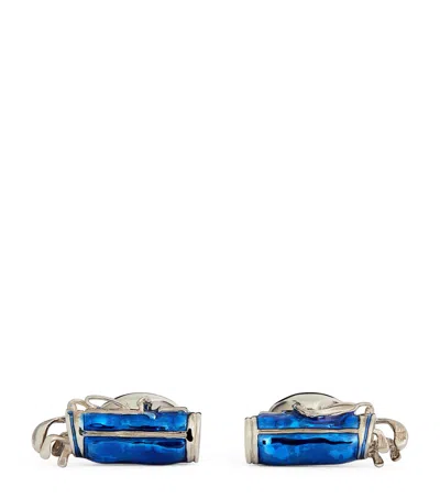 Deakin & Francis Sterling Silver Golf Cufflinks In Blue