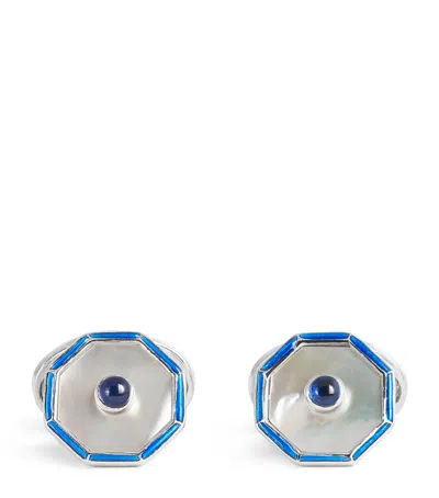 Deakin & Francis Sterling Silver Hexagonal Sapphire Cufflinks In Blue