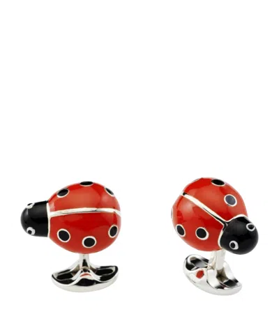 Deakin & Francis Sterling Silver Ladybird Cufflinks In Red