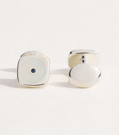 Deakin & Francis Sterling Silver, Mother Of Pearl And Sapphire Cushion Cufflinks