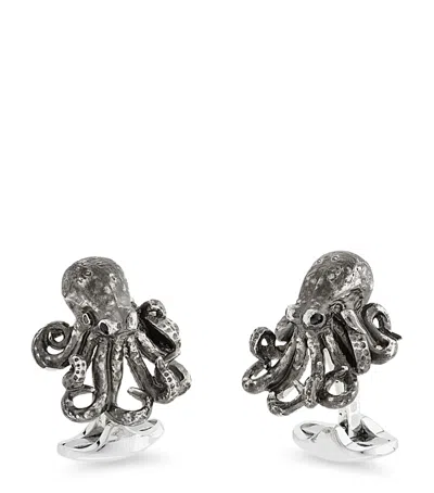 Deakin & Francis Sterling Silver Octopus Cufflinks In Black