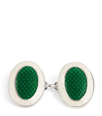 Deakin & Francis Sterling Silver Oval Chain Cufflinks In Green