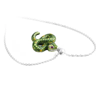 Pre-owned Deakin & Francis Sterling Silver Snake Pendant With Green Enamel