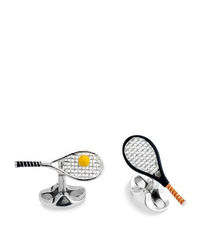 Deakin & Francis Sterling Silver Tennis Racket Cufflinks In Black