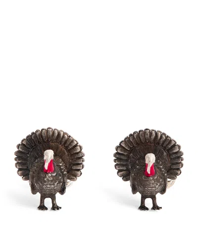 Deakin & Francis Sterling Silver Wild Turkey Cufflinks In Brown