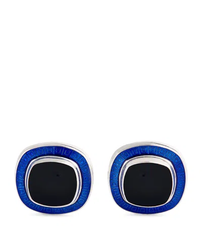Deakin & Francis Sterling Silver Enamel Cufflinks In Black