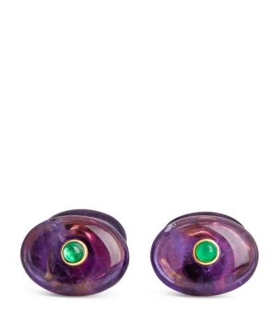 Deakin & Francis Yellow Gold And Amethyst Cufflinks