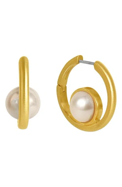 Dean Davidson Floating Cultured Pearl Hoop Earrings In Pearl/gold
