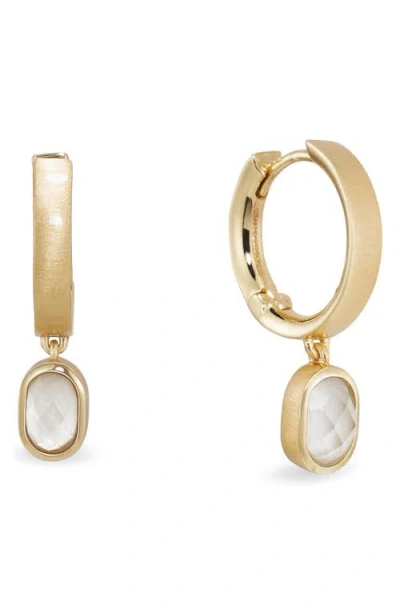 Dean Davidson Mercer Gemstone Mini Huggie Drop Earrings In Iridescent Pearl/gold