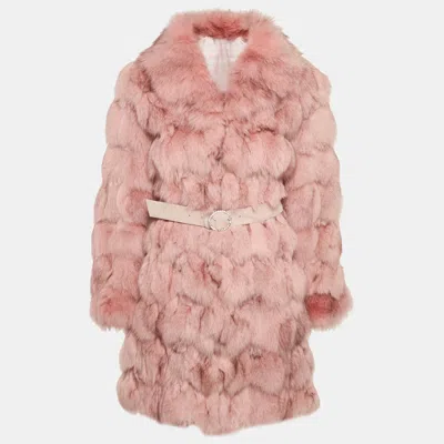 Pre-owned Deanna Pink Real Fur Belted Jacket S/m