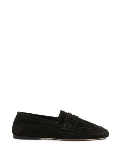 Dear Frances Espresso Suede Loafers In Black