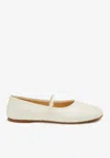 Dear Frances Off-white Balla Strap Ballerina Flats In White