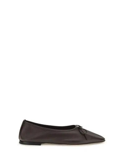 Dear Frances Gala Bow-detail Leather Ballet Flats In Brown