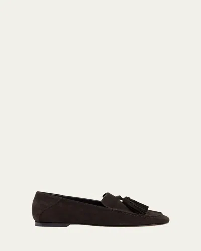 Dear Frances Drew Suede Tassel Loafers In Brown Suede