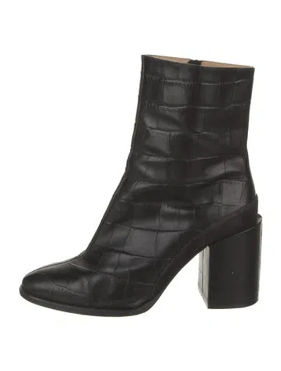 Pre-owned Dear Frances Embossed Leather Animal Print Boots In Black