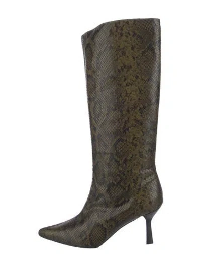 Pre-owned Dear Frances Embossed Leather Animal Print Boots In Green