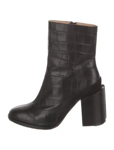 Pre-owned Dear Frances Embossed Leather Boots In Black