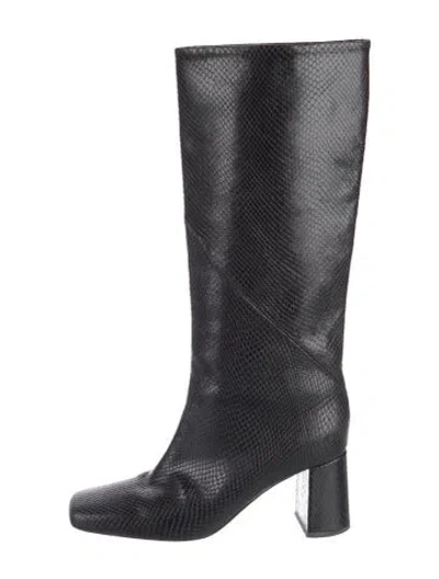 Pre-owned Dear Frances Embossed Leather Boots In Black