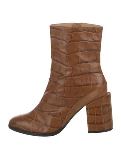 Pre-owned Dear Frances Embossed Leather Boots In Brown
