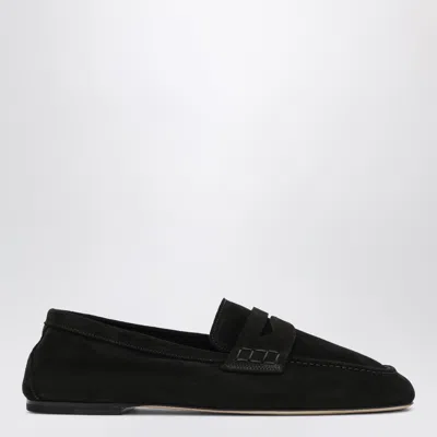 Dear Frances Espresso Suede Loafers In Black