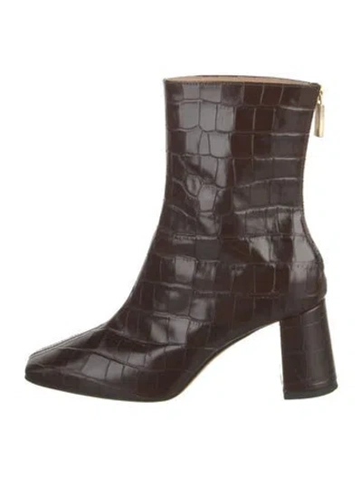 Pre-owned Dear Frances Leather Animal Print Boots In Brown