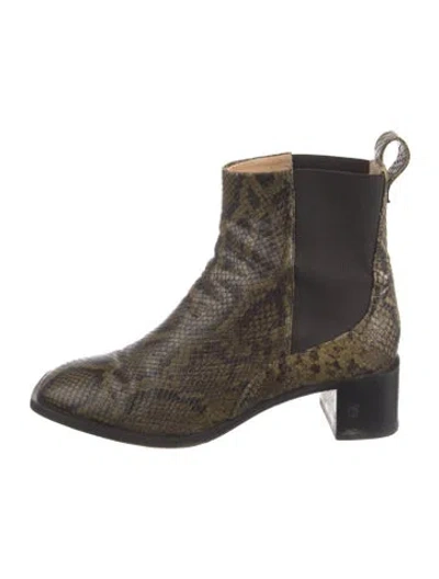 Pre-owned Dear Frances Leather Animal Print Chelsea Boots In Green