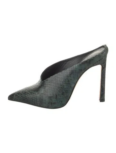Pre-owned Dear Frances Leather Animal Print Mules In Green