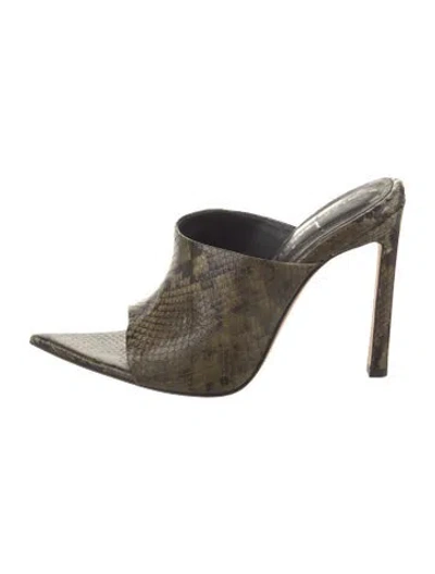 Pre-owned Dear Frances Leather Animal Print Mules In Green