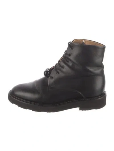 Pre-owned Dear Frances Leather Beaded Accents Combat Boots In Black